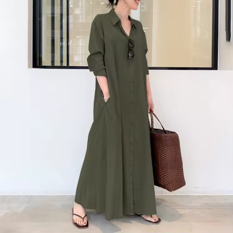 LONG-SLEEVE COTTON DRESS