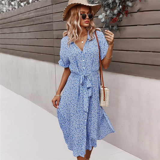 SKY BLUE FLORAL DRESS