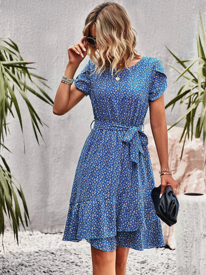 FLORAL SHORT SLEEVE MIDI DRESS